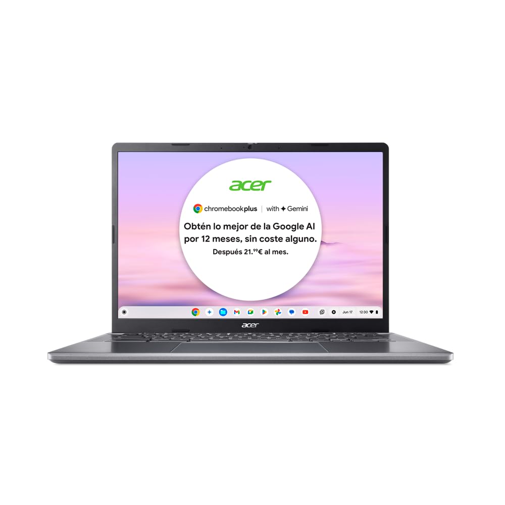 Acer Chromebook Plus 514 CB514-3H – Ordenador Portátil con Google IA 14″ WUXGA IPS (AMD Ryzen 3 7320C, 8GB RAM, 128GB SSD, AMD Radeon Graphics, ChromeOS) Plata, Teclado QWERTY español