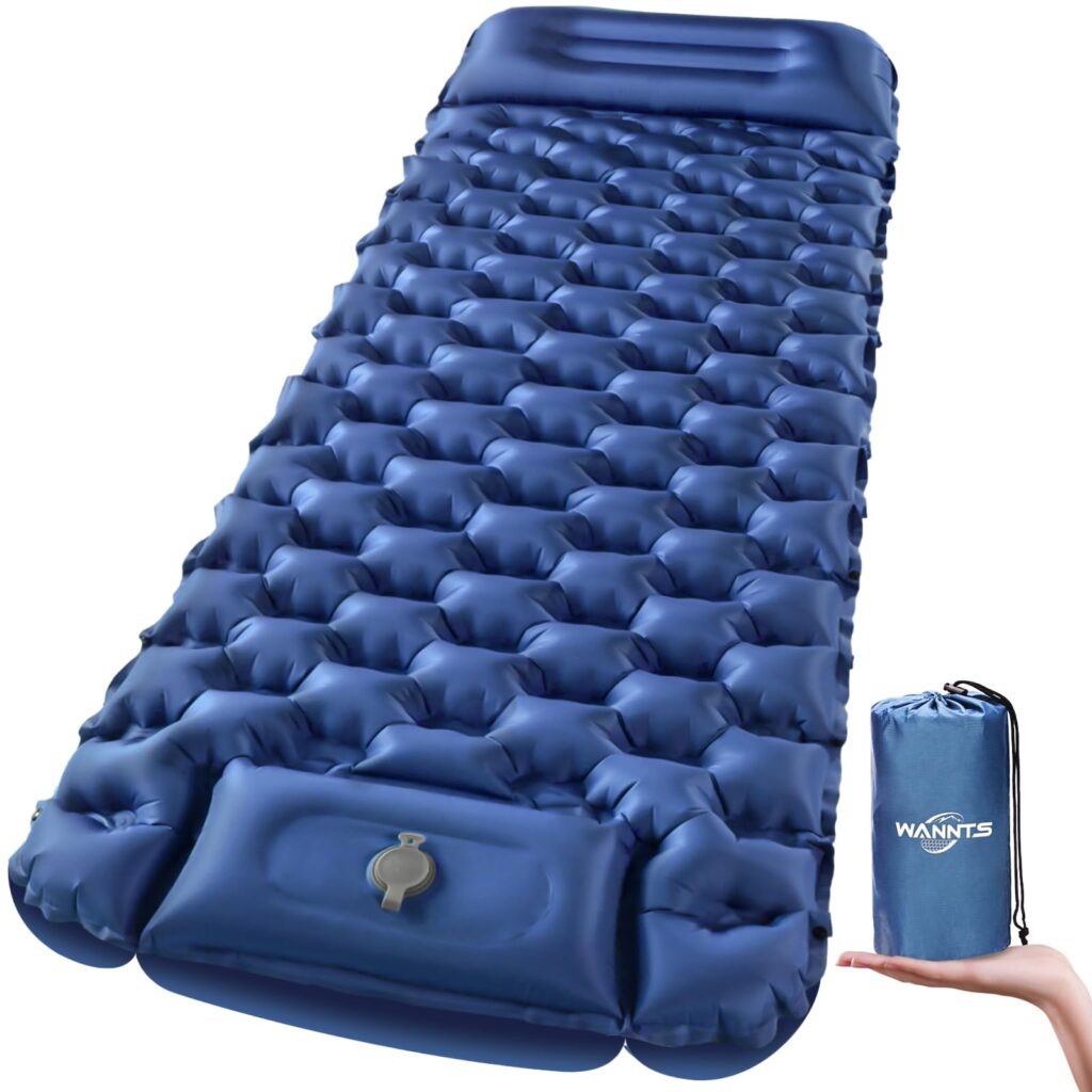 WANNTS Sleeping Pad, Ultralight Inflatable Sleeping Pad for Camping, Built-in Pump, Ultimate for Camping, Hiking – Airpad, Carry Bag, Repair Kit – Compact & Lightweight Camping Pad(Blue)