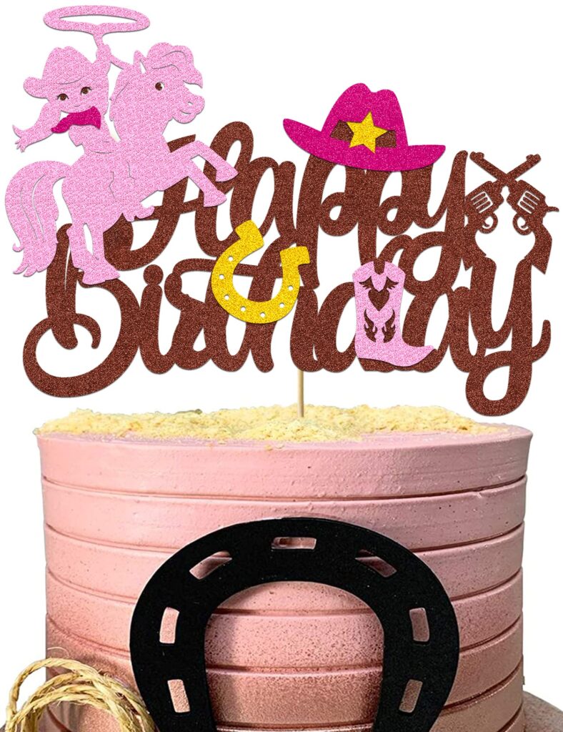 Cowgirl Cake Topper Western Happy Birthday Decorations Glitter Cowgirl Theme Cake Toppers Decorations for Girls Horse Cake Toppers Girl Birthday Party Supplies for Baby Shower