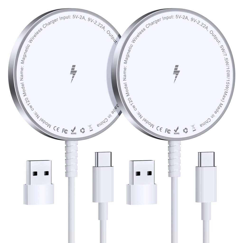 Bohuma Magnetic Wireless Charger for iPhone: Mag Safe Charger Fast Charging Pad 2 Pack Compatible with iPhone 16 15 14 13 12 Pro Max Plus & Airpods 2 3 Pro (No Adapter)