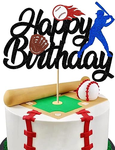 Baseball Cake Topper Baseball Birthday Cake Decorations for Boys Girls Glitter Baseball Theme Happy Birthday Party Supplies