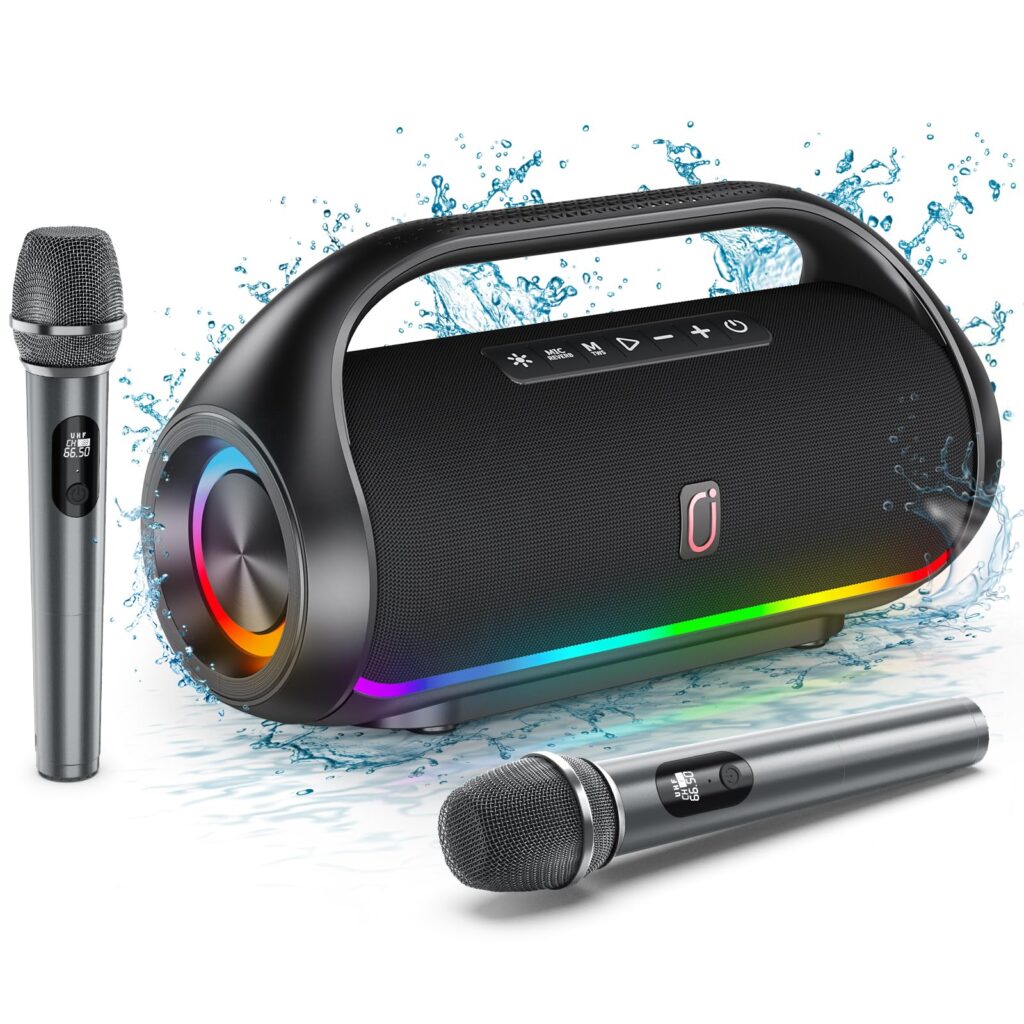 JAUYXIAN D20-T Karaoke Machine with 2 Microphones, 2024 New Portable Karaoke Speaker for Adults and Kids, Outdoor Karaoke Microphone with PA System, Super Clear Sound, TWS/Deep Bass/Echo, Best Gifts