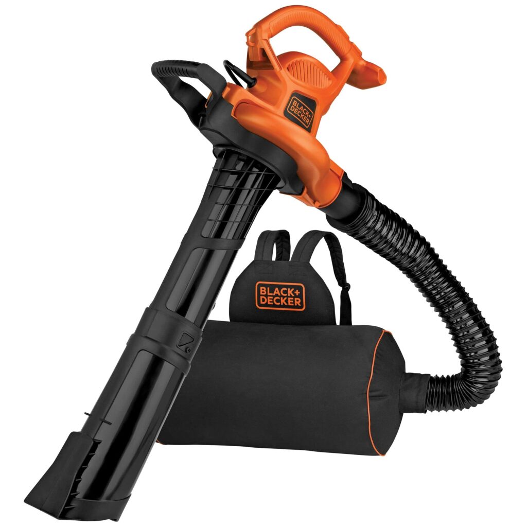 BLACK+DECKER Electric Leaf Blower, Leaf Vacuum and Mulcher 3 in 1, 250 mph Airflow, 400 cfm Delivery Power, Reusable Bag Included, Corded (BEBL7000)