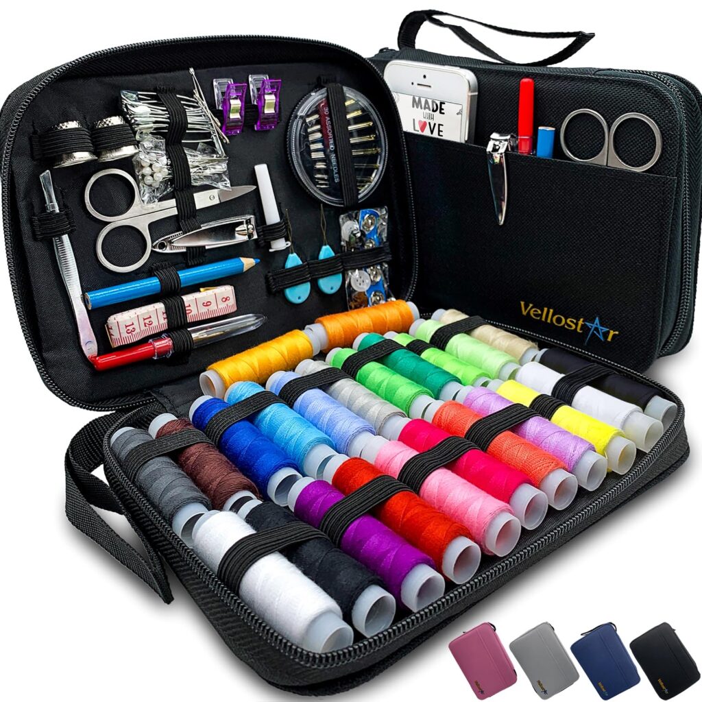 Vellostar Sewing Kit for Adults – Mend Your Clothes with This Hand Sewing Kit at Home or On The Go, a Basic Needle and Thread Kit with Essential Sewing Supplies and Accessories for Small Repairs